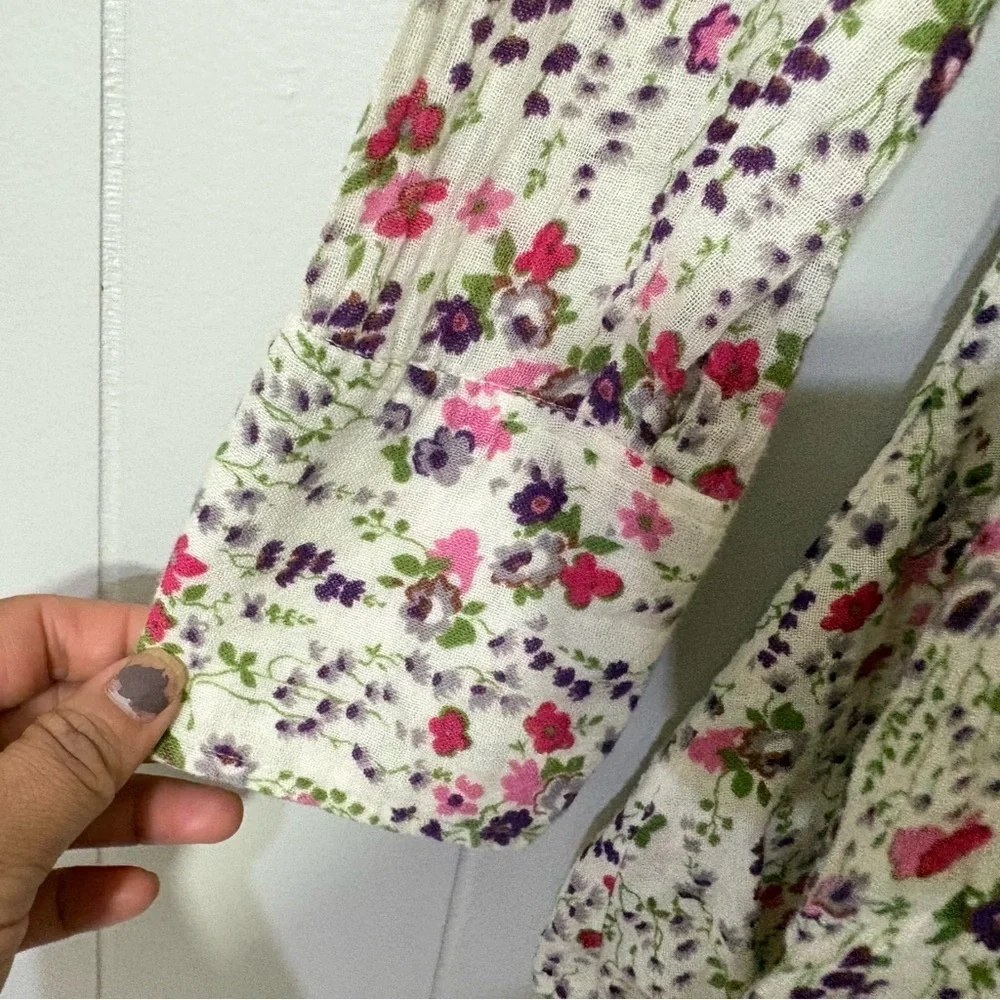 Free People Floral Button Down Blouse 2 Boho Cottagecore Long Sleeve Cotton